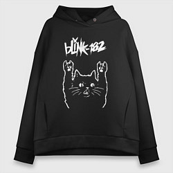 Толстовка оверсайз женская Blink 182 Рок кот, цвет: черный