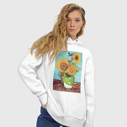 Толстовка оверсайз женская Vase with Three Sunflowers Подсолнухи, цвет: белый — фото 2