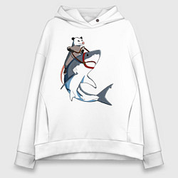 Толстовка оверсайз женская Опоссум верхом на акуле, цвет: белый