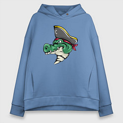 Толстовка оверсайз женская Крокодил Пират, цвет: мягкое небо