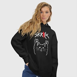 Толстовка оверсайз женская Skrillex Рок кот, цвет: черный — фото 2