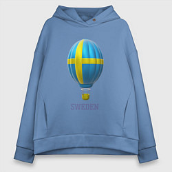 Толстовка оверсайз женская 3d aerostat Sweden flag, цвет: мягкое небо