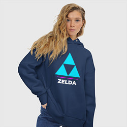 Толстовка оверсайз женская Символ Zelda в неоновых цветах, цвет: тёмно-синий — фото 2