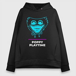 Толстовка оверсайз женская Символ Poppy Playtime в неоновых цветах, цвет: черный