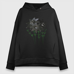 Толстовка оверсайз женская Flowers black light, цвет: черный