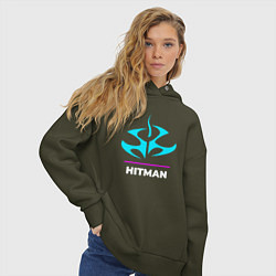 Толстовка оверсайз женская Символ Hitman в неоновых цветах, цвет: хаки — фото 2