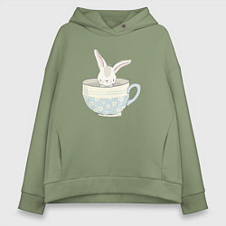 Толстовка оверсайз женская Кролик в чашке, цвет: авокадо
