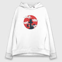 Толстовка оверсайз женская НИНДЗЯ С КОТИКОМ, цвет: белый