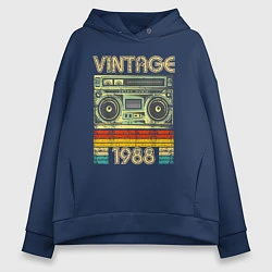 Толстовка оверсайз женская Винтаж 1988 аудиомагнитофон, цвет: тёмно-синий