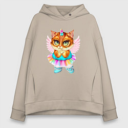 Толстовка оверсайз женская Рыжая кошечка принцесса, цвет: миндальный