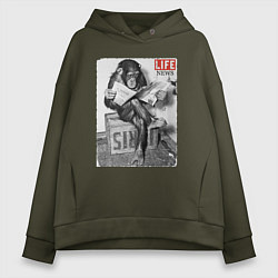 Толстовка оверсайз женская LIFE NEWS:monkeys, цвет: хаки