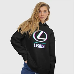 Толстовка оверсайз женская Значок Lexus в стиле glitch, цвет: черный — фото 2