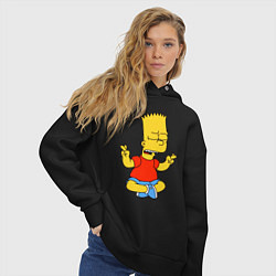 Толстовка оверсайз женская Барт Симпсон - сидит со скрещенными пальцами, цвет: черный — фото 2