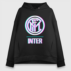 Толстовка оверсайз женская Inter FC в стиле glitch, цвет: черный