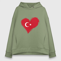 Толстовка оверсайз женская Сердце - Турция, цвет: авокадо