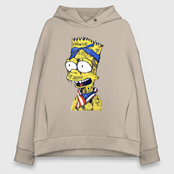 Толстовка оверсайз женская Барт Симпсон в татуировках - Hype, цвет: миндальный