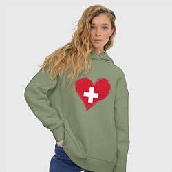 Толстовка оверсайз женская Сердце - Швейцария, цвет: авокадо — фото 2