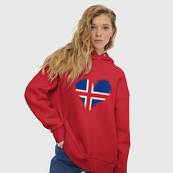 Толстовка оверсайз женская Сердце - Исландия, цвет: красный — фото 2