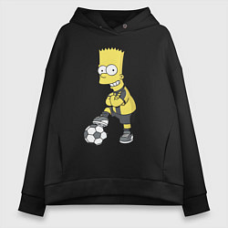 Толстовка оверсайз женская Барт Симпсон - крутой футбольный форвард, цвет: черный