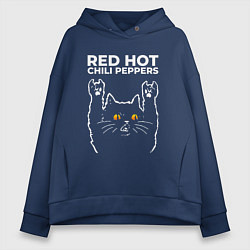 Толстовка оверсайз женская Red Hot Chili Peppers rock cat, цвет: тёмно-синий
