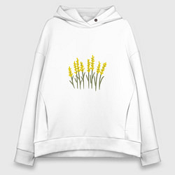 Толстовка оверсайз женская Желтые полевые цветы, цвет: белый