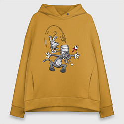 Толстовка оверсайз женская Щекотка бьёт по башке царапку, цвет: горчичный