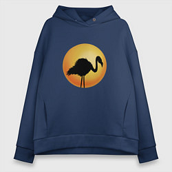 Толстовка оверсайз женская Цапля на фоне солнца, цвет: тёмно-синий