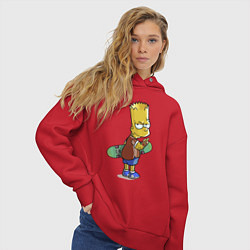Толстовка оверсайз женская Барт Симпсон со скейтбордом - жест, цвет: красный — фото 2