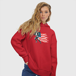 Толстовка оверсайз женская Американский футбол с флагом США, цвет: красный — фото 2