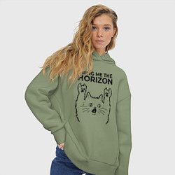 Толстовка оверсайз женская Bring Me the Horizon - rock cat, цвет: авокадо — фото 2