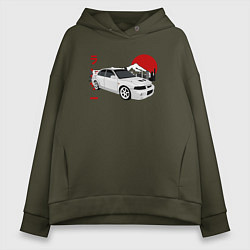Толстовка оверсайз женская Mitsubishi Lancer Evolution VI JDM Car, цвет: хаки