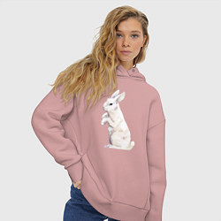 Толстовка оверсайз женская Белый милый кролик, цвет: пыльно-розовый — фото 2