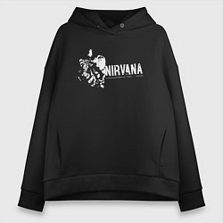 Толстовка оверсайз женская Nirvana-Курт и гитара, цвет: черный