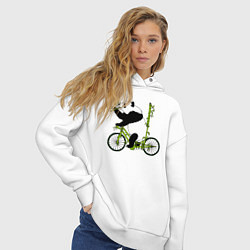 Толстовка оверсайз женская Панда на велосипеде с бамбуком, цвет: белый — фото 2