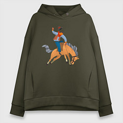 Толстовка оверсайз женская Наездник на лошадкe, цвет: хаки
