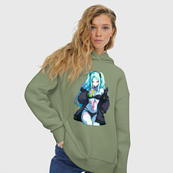 Толстовка оверсайз женская Ребекка и коктель - Киберпанк бегущий по краю, цвет: авокадо — фото 2