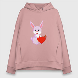 Толстовка оверсайз женская Кролик с сердцем, цвет: пыльно-розовый
