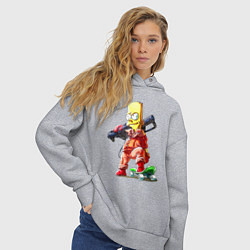 Толстовка оверсайз женская Крутой Барт Симпсон с оружием на плече и скейтборд, цвет: меланж — фото 2