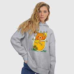 Толстовка оверсайз женская Медвежонок в баночке меда, цвет: меланж — фото 2