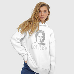Толстовка оверсайз женская Портрет Джона Леннона и текст песни Let It Be, цвет: белый — фото 2