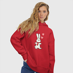 Толстовка оверсайз женская Кролик с сердечками, цвет: красный — фото 2