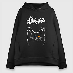 Толстовка оверсайз женская Blink 182 rock cat, цвет: черный