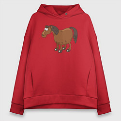 Толстовка оверсайз женская Забавный конь, цвет: красный