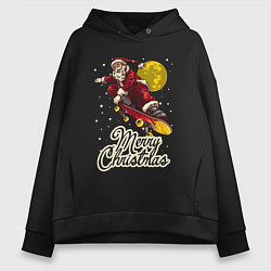 Толстовка оверсайз женская Санта на скейте, цвет: черный