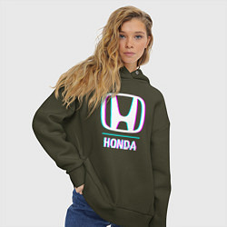 Толстовка оверсайз женская Значок Honda в стиле glitch, цвет: хаки — фото 2