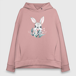 Толстовка оверсайз женская Кролик в цветах, цвет: пыльно-розовый