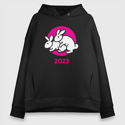 Толстовка оверсайз женская Кролики 2023, цвет: черный