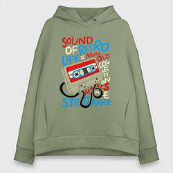 Толстовка оверсайз женская Касссета ретро звук, цвет: авокадо