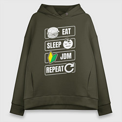 Толстовка оверсайз женская Eat sleep JDM repeat, цвет: хаки