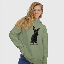 Толстовка оверсайз женская Приношу счастье, черный кролик, символ 2023 года, цвет: авокадо — фото 2